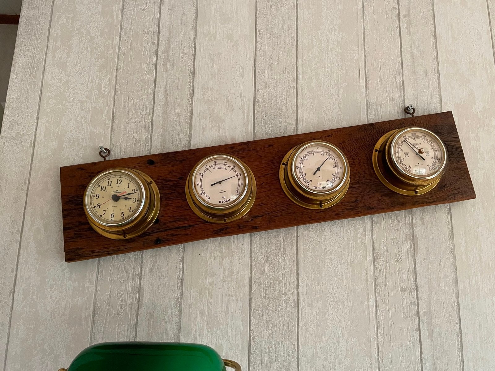 Vintage weerstation met klok, thermometer, hygrometer, barom, Antiek en Kunst, Ophalen