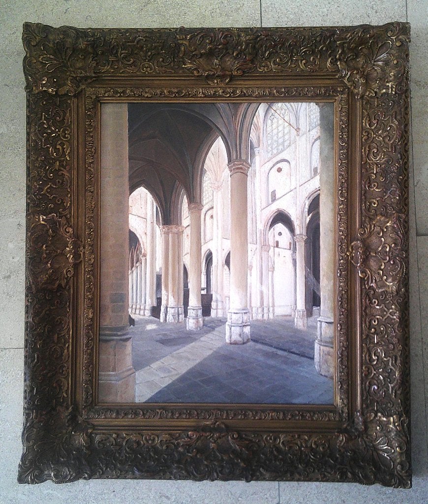 Kerkinterieur Maria Magdalena kerk te Goes ca. 1940, Paneel, Realistisch, Bijzondere lijst, Ophalen of Verzenden
