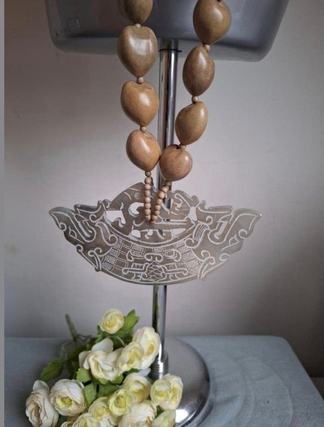 Manouk - ketting met waaier half edelsteen. 3=2 aktie, Sieraden, Tassen en Uiterlijk, Verzenden, Beige, Nieuw, Steen of Mineraal