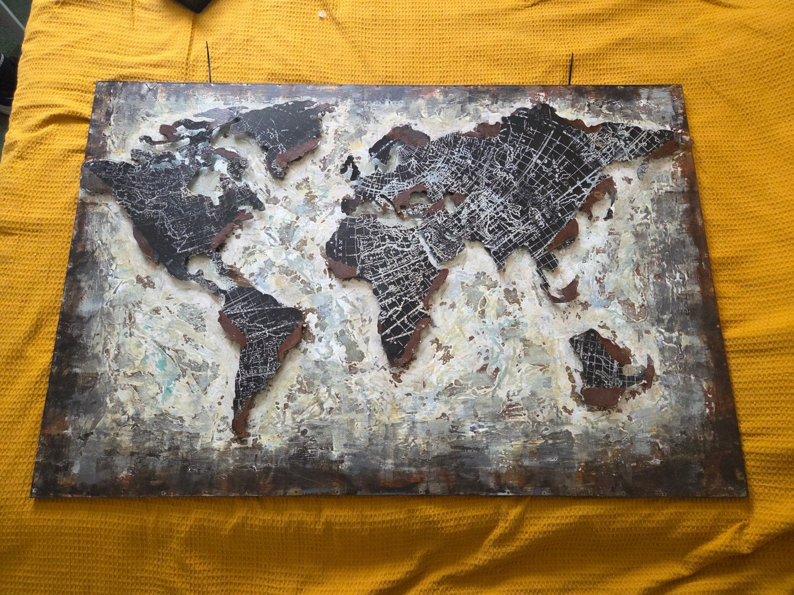 3D Metalen Wereldkaart Wanddecoratie 120x80 cm, Ophalen, Metaal, Wandsculptuur, Industrieel