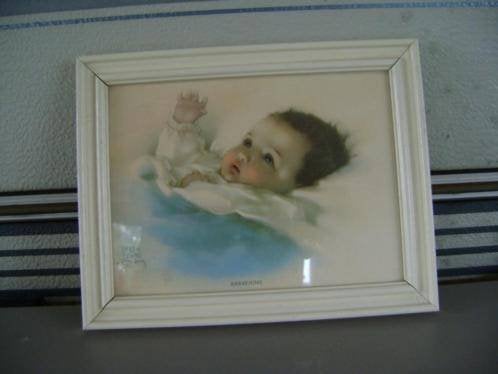Mooi ingelijste Bessie Pease Gutmann.Awakening Baby 23x18cm, Achter glas, Ophalen of Verzenden, Zo goed als nieuw, 18 cm
