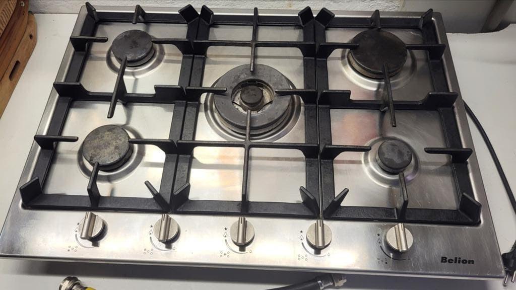 Gaskookplaat 5 pits RVS., Witgoed en Apparatuur, Fornuizen, Ophalen, Gebruikt, Minder dan 85 cm, 60 cm of meer
