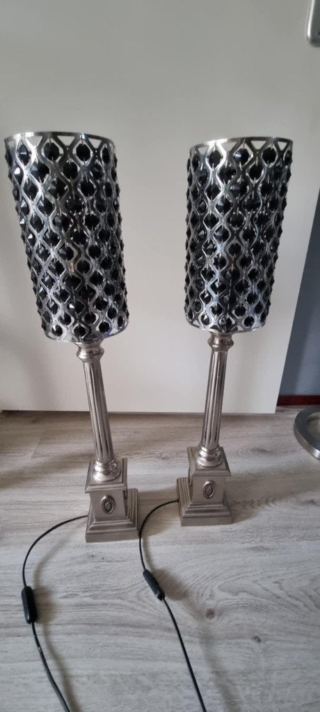 2 x tafellampen van lacquered pewter uit india, Ophalen, Zo goed als nieuw, Overige materialen