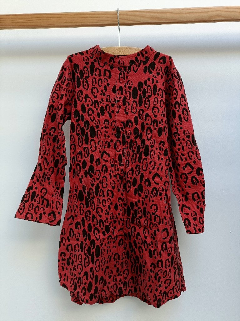 Mini Rodini red leopard woven shirt dress jurk maat 116-122, Kinderen en Baby's, Kinderkleding | Maat 116, Gebruikt, Meisje, Ophalen of Verzenden