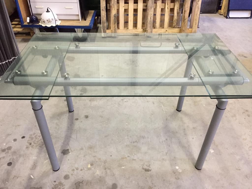 EFFEZETA Italiaans Design Glazen Eettafel en 2 x verlengstuk, Huis en Inrichting, Ophalen, Gebruikt, Italiaans Design, 50 tot 100 cm