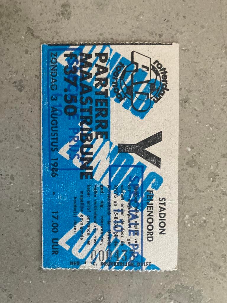 TICKET ROTTERDAM AD TOERNOOI 3 AUGUSTUS 1986, Ophalen of Verzenden, Zo goed als nieuw, Feyenoord, Overige typen