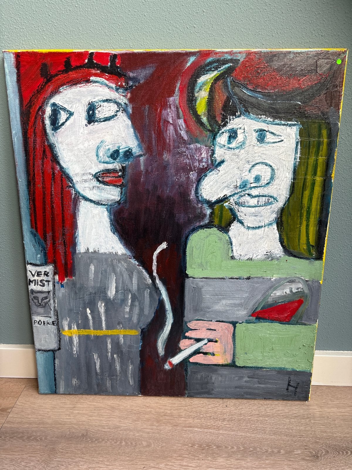 Schilderij Hans van Pelt - 'Vermist Poesje', Antiek en Kunst, Doek, Portret of Personen, Expressionistisch, Ophalen of Verzenden