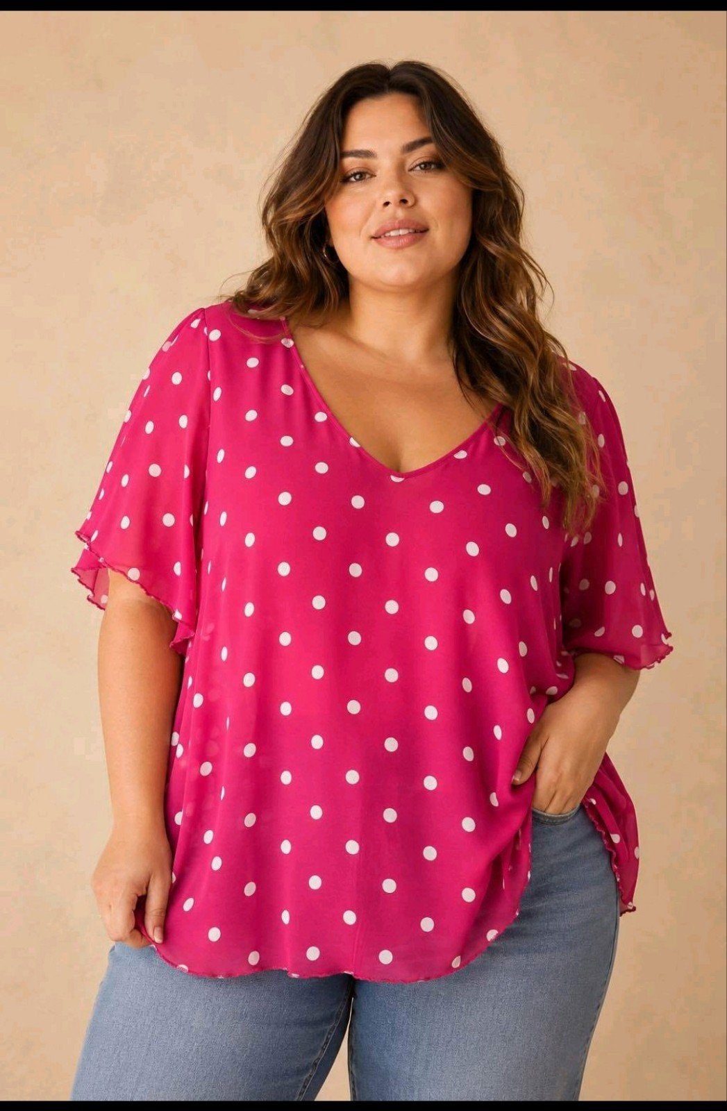 Roze luchtig A-lijn tuniek met polkadot print Maat 46/48, G, G, G, Maat 46/48 (XL) of groter