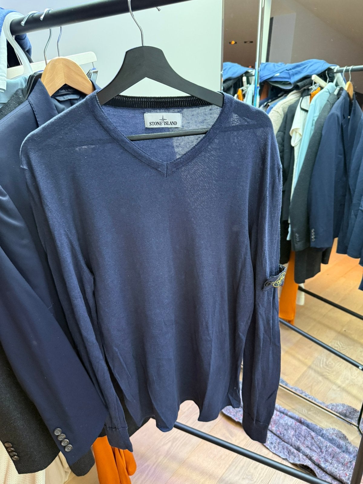 Stone Island V-Neck Trui – Blauw – Met Badge – Fijngebreid, Ophalen of Verzenden, Gedragen, Blauw