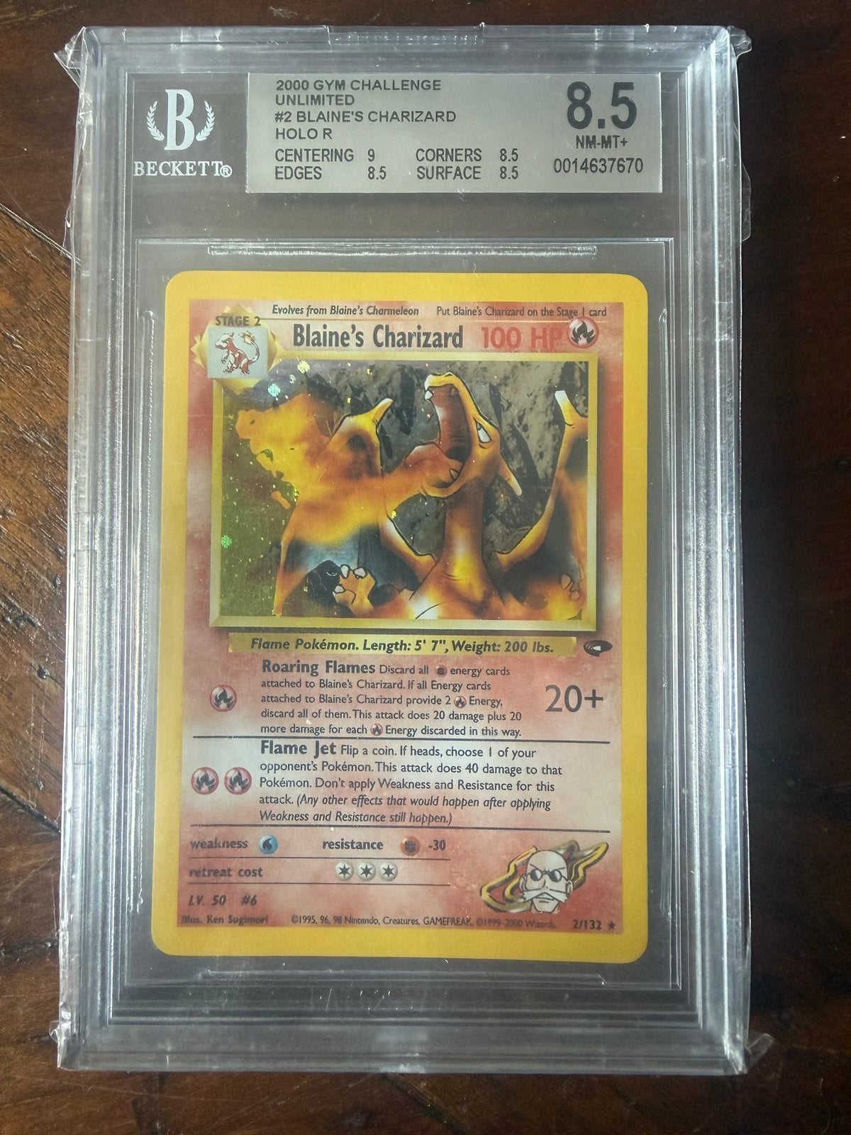 Blaine's Charizard Holo 2000 Gym Challenge BGS 8.5 Pokémon, Ophalen of Verzenden, Zo goed als nieuw, Losse kaart