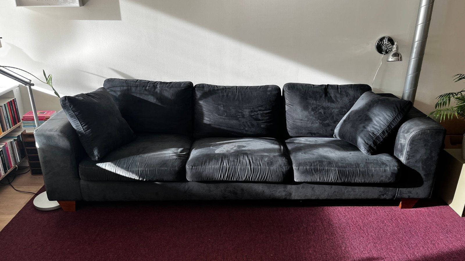Comfortabele Montél 3/4-zitsbank - Donkerblauw/Zwart, Ophalen, Hout, 250 tot 300 cm, Gebruikt