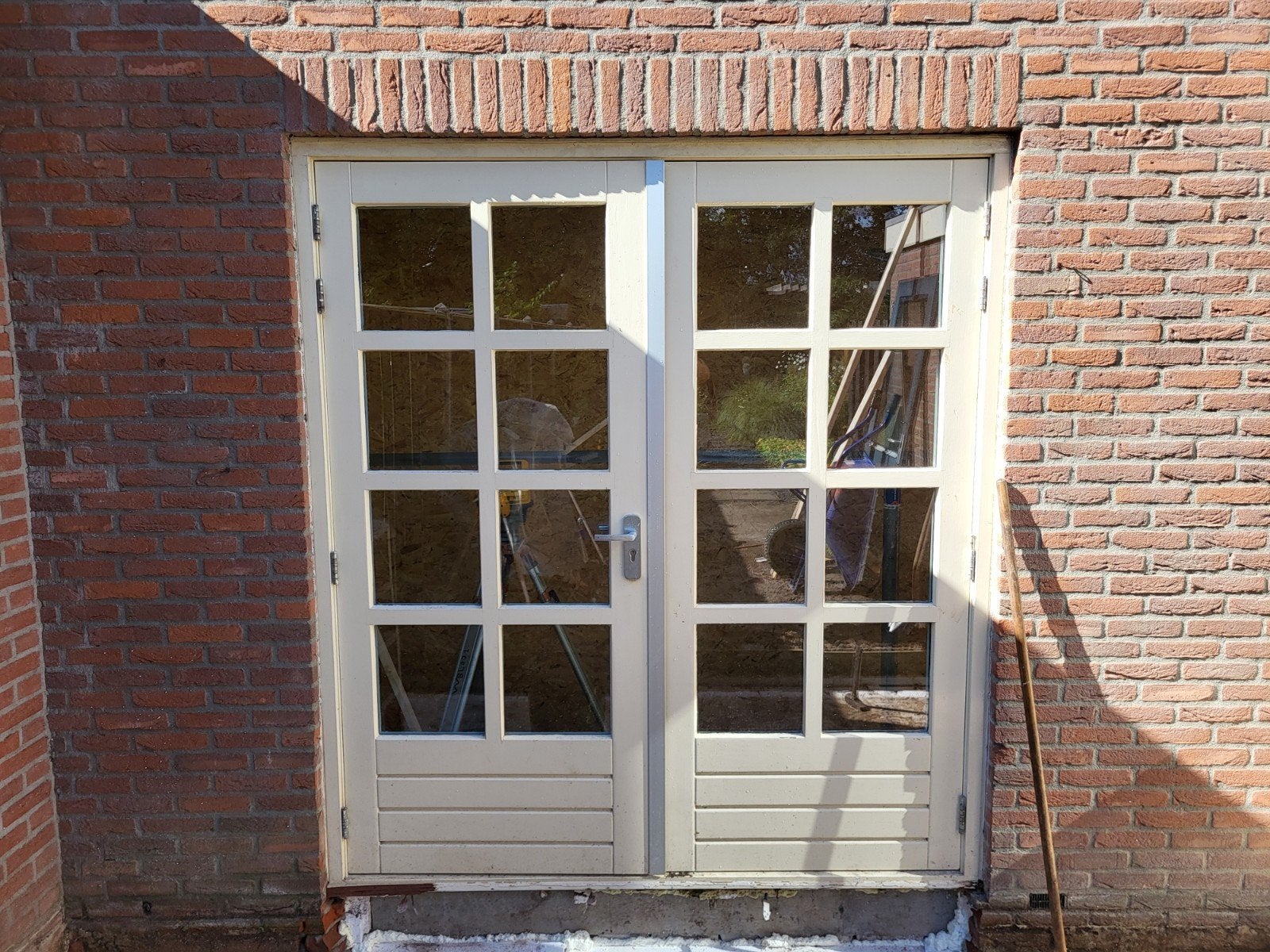 Dubbele buitendeur met glas, 197x221.5 cm, Doe-het-zelf en Verbouw, Ophalen, Gebruikt, Buitendeur, Glas