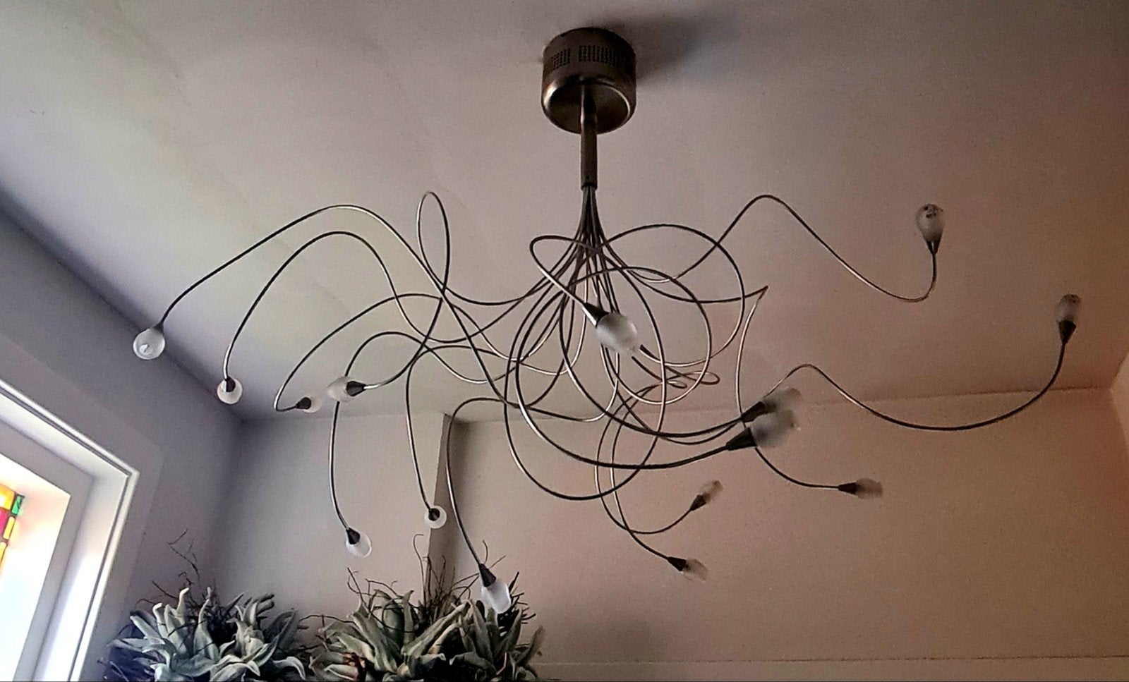 Design hanglamp staal met halogeen lampjes, Modern, Design, Organisch, Gebruikt, Overige fittingen, Ophalen of Verzenden