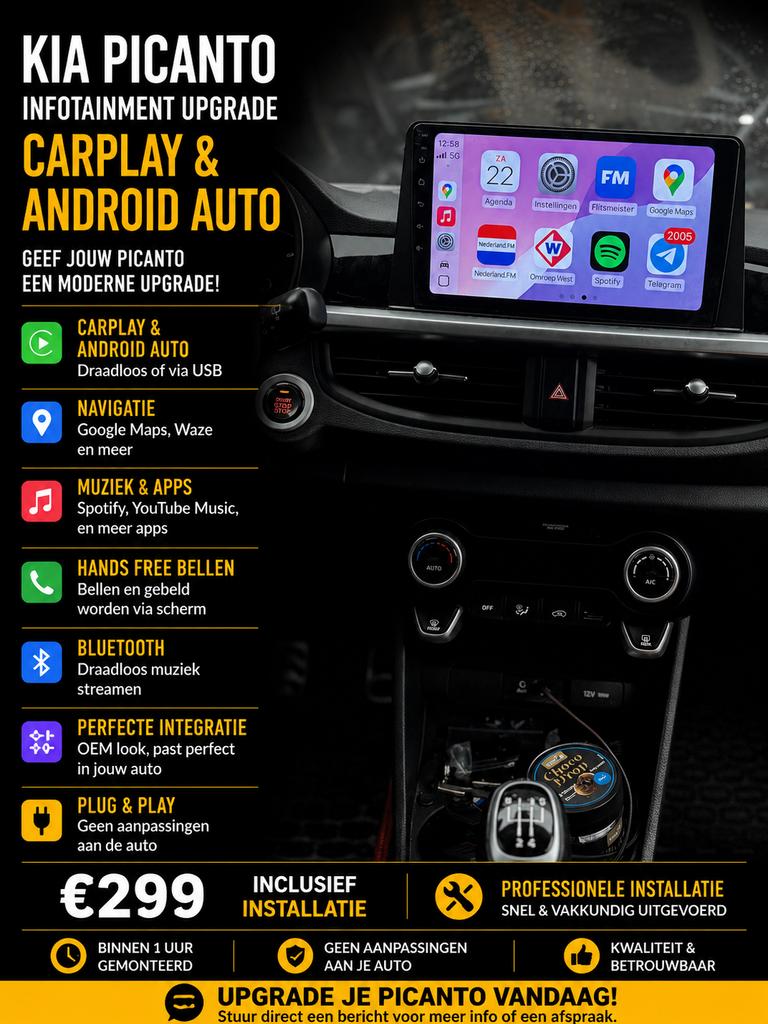 KIA PICANTO INFOTAINMENT UPGRADE - CarPlay & Android Auto, Auto diversen, Ophalen of Verzenden, Nieuw