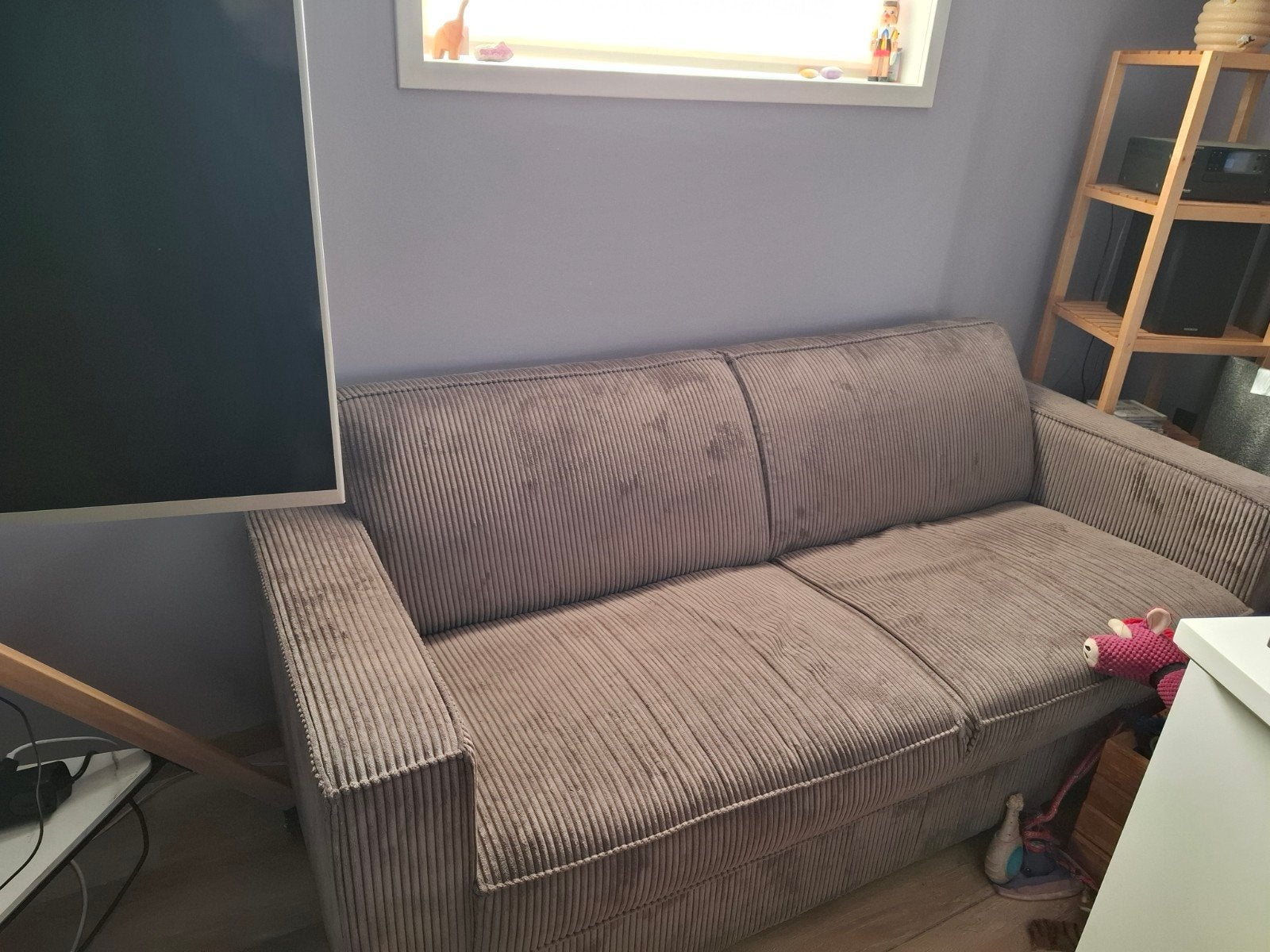 Gratis Stuttgart 3-zits bank in grijs ribstof, Ophalen, Gebruikt, 150 tot 200 cm, Driepersoons