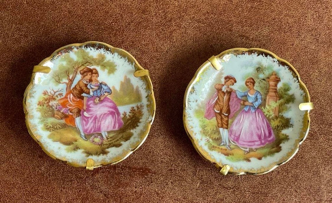 Set van 2 Limoges miniatuur schaaltjes, Ophalen of Verzenden, Gebruikt, Porselein, Overige typen