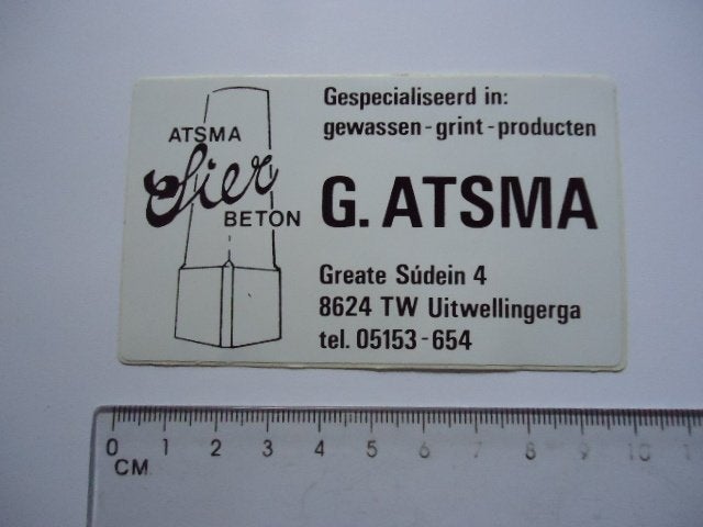 sticker oud UITWELLINGERGA Atsma beton sudwest fryslan, Verzenden, Zo goed als nieuw, Bedrijf of Vereniging