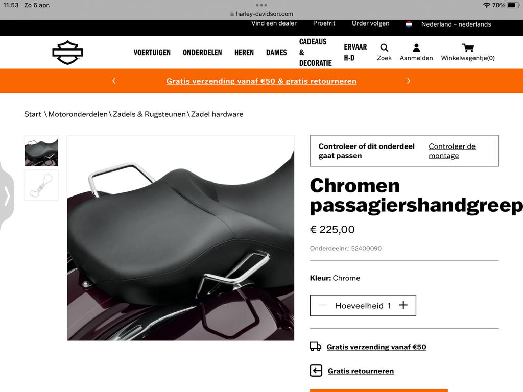 Chromen passagiers handgreep harley touring modellen, Ophalen, Zo goed als nieuw