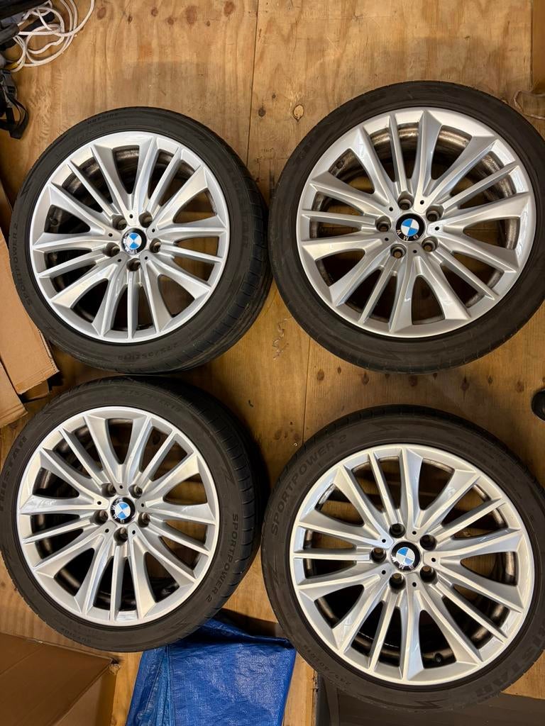 BMW F10 19 5 serie breedset velgen origineel style 332, 19 inch, Gebruikt, 275 mm, Banden en Velgen