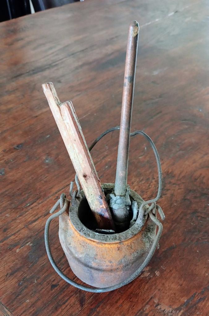 Antieke Lijmpotje met Kwast en Roerstaafje - Vintage Gereeds, Ophalen of Verzenden
