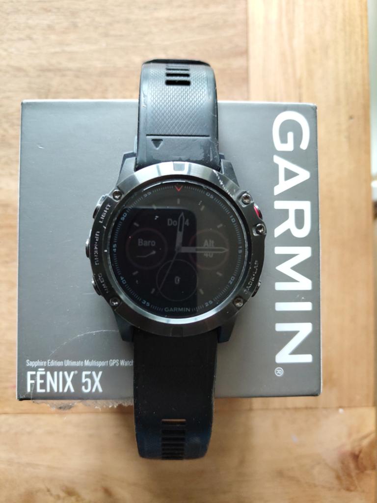 Garmin Fenix 5X Sapphire Edition GPS Multisport Smartwatch, Gebruikt, Zwart, Garmin, Ophalen of Verzenden