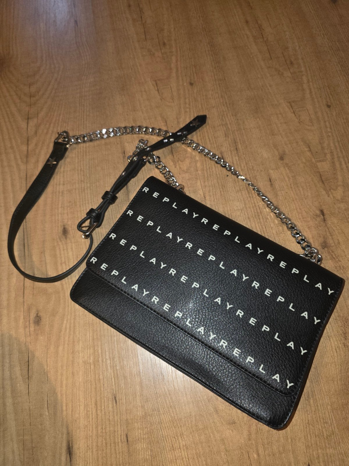 Replay schoudertas/crossbody zwart met zilveren riem, Ophalen of Verzenden, Gebruikt, Zwart, Overige merken