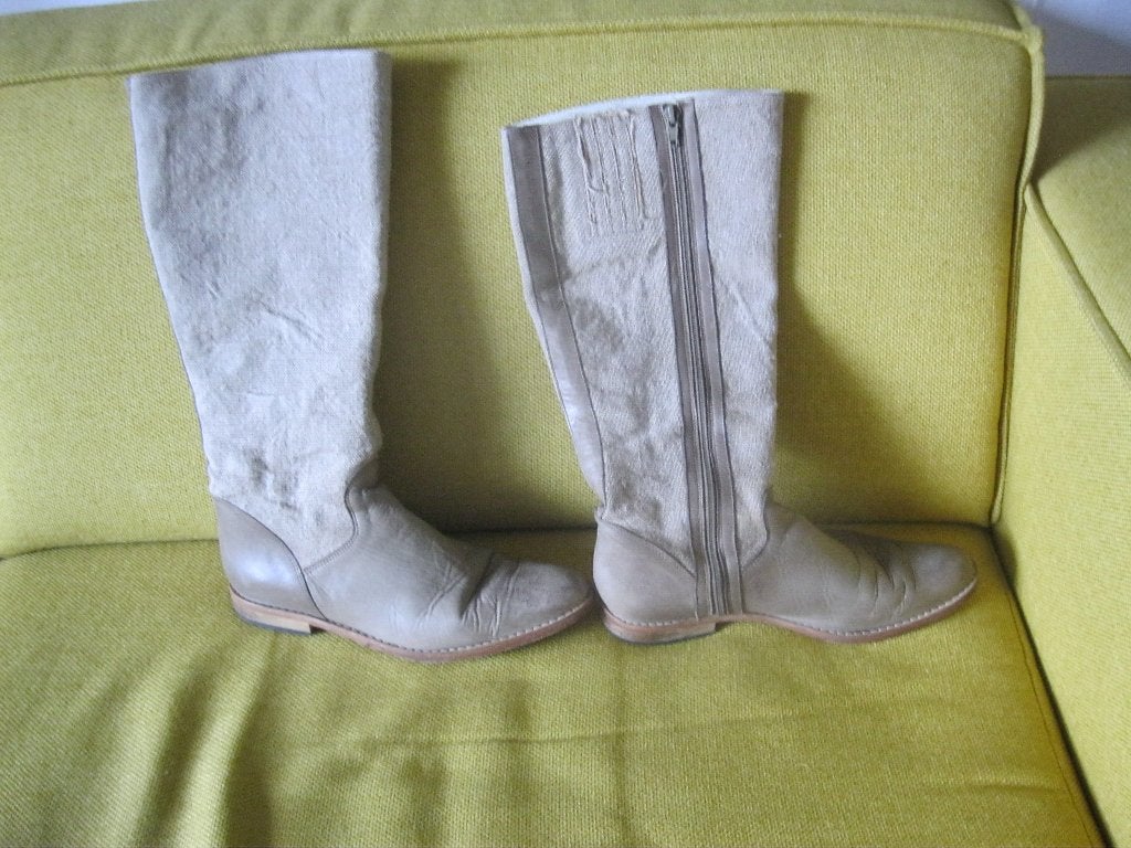 Fred de la bretoniere canvas/leren laarzen:mt 39 (zie info), Hoge laarzen, Beige, Ophalen of Verzenden, Gedragen