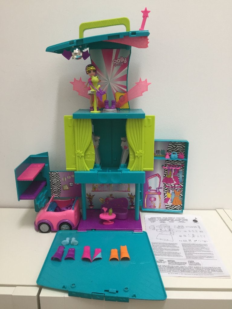 2xset Polly Pocket Mattel uitklapbaar fashion stage met auto, Ophalen of Verzenden, Gebruikt, Poppenhuis
