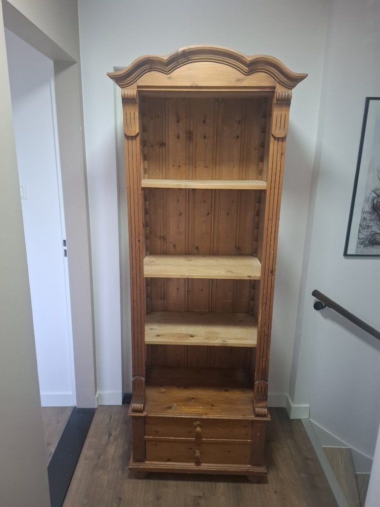 Boekenkast grenen met glas, Ophalen, Gebruikt, Met lade(s), 150 tot 200 cm