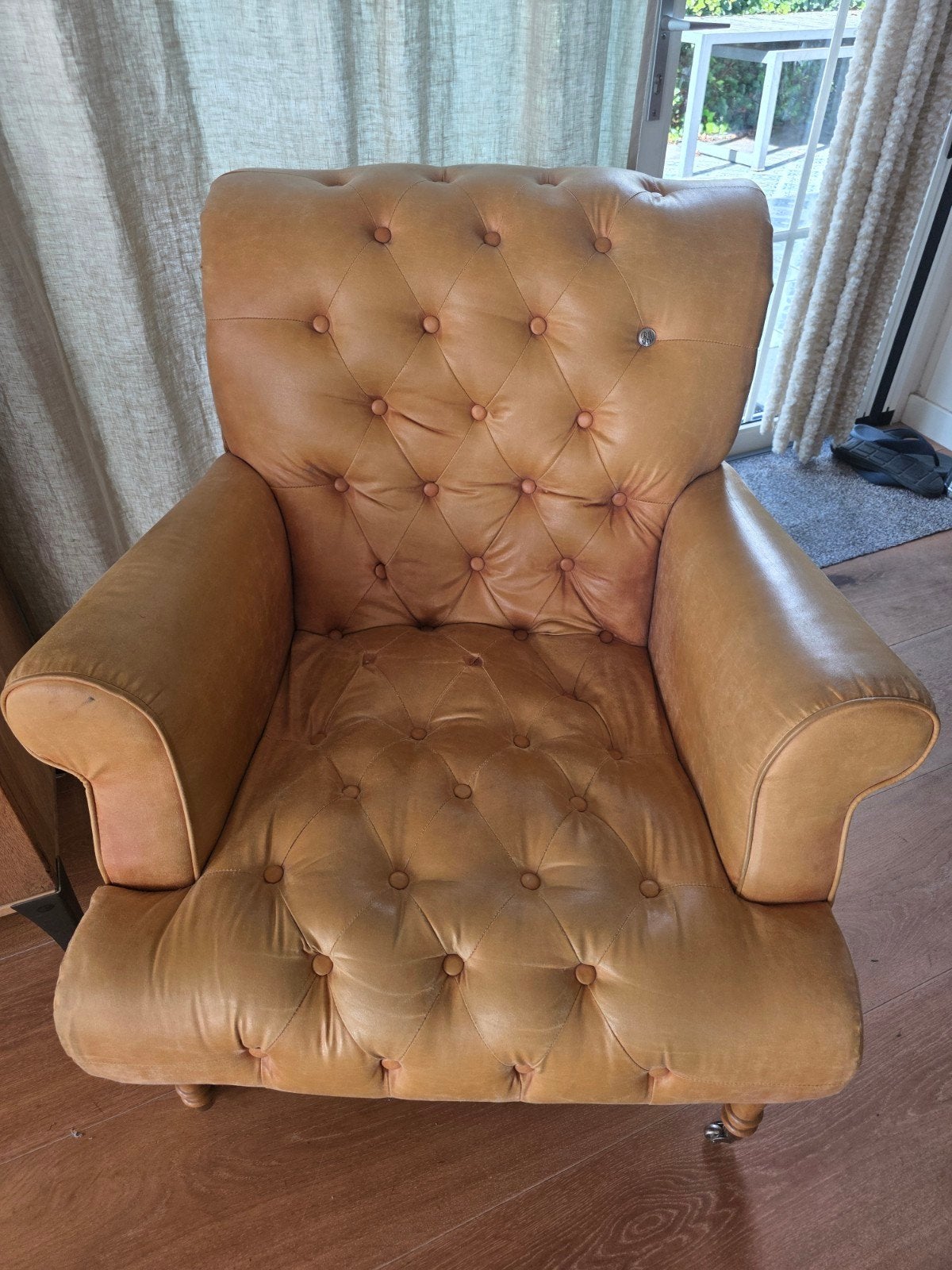 Riviera Maison leren fauteuil, Huis en Inrichting, Gebruikt, Klassiek, Ophalen of Verzenden, 75 tot 100 cm