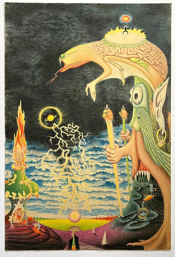Tekening surrealist Johfra Bosschart, Antoon van der Valk?, Ophalen of Verzenden, Gouache, Figuren