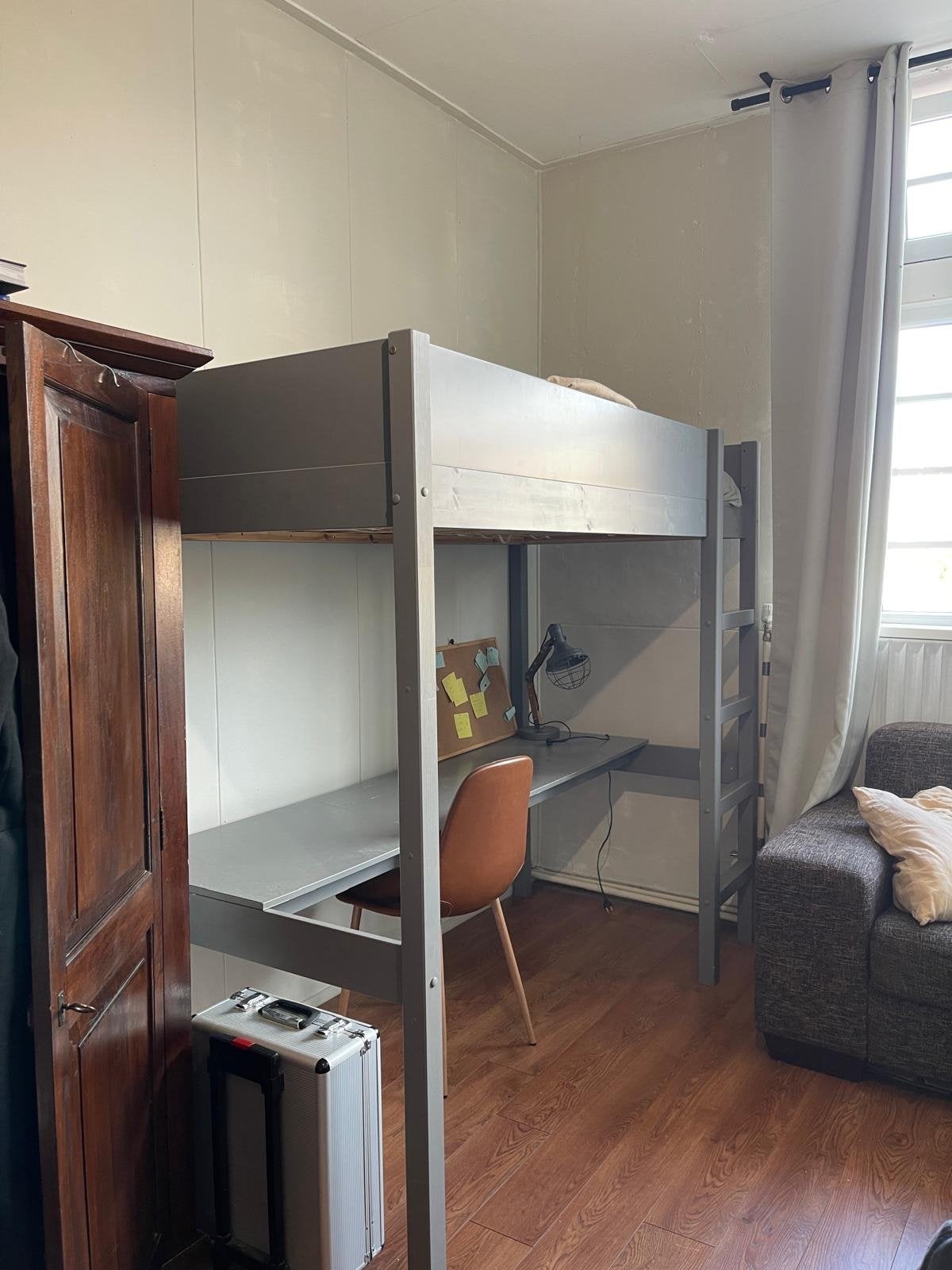 Hoogslaper met bureau - Grijs, 90x200 cm, Ophalen, Hoogslaper, Eenpersoons, 160 tot 180 cm