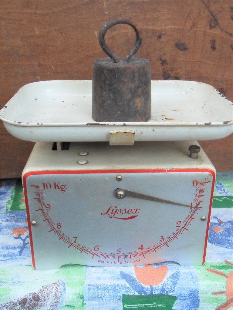 oude weegschaal/ Lyssex weegschaal/ 10 kg, Antiek en Kunst, Ophalen of Verzenden