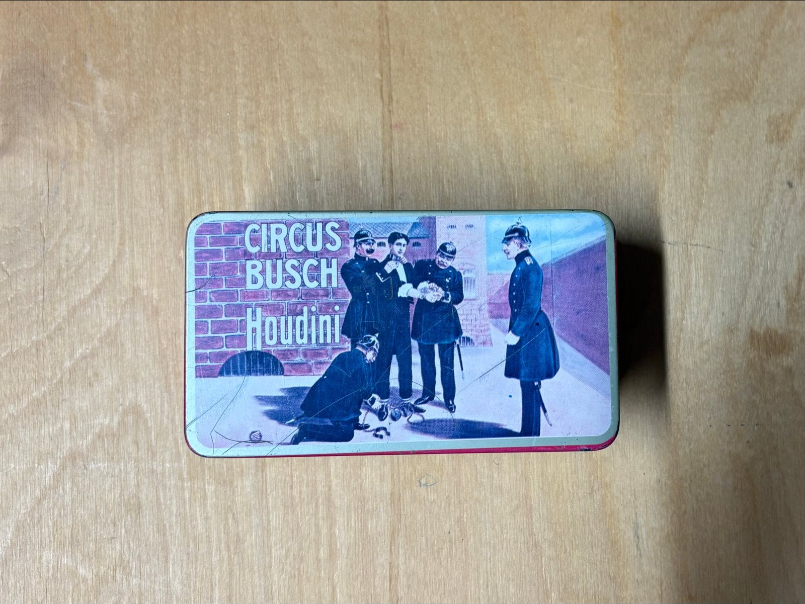 Vintage blikken doosje Circus Busch Houdini, Ophalen, Gebruikt, Overige, Overige merken