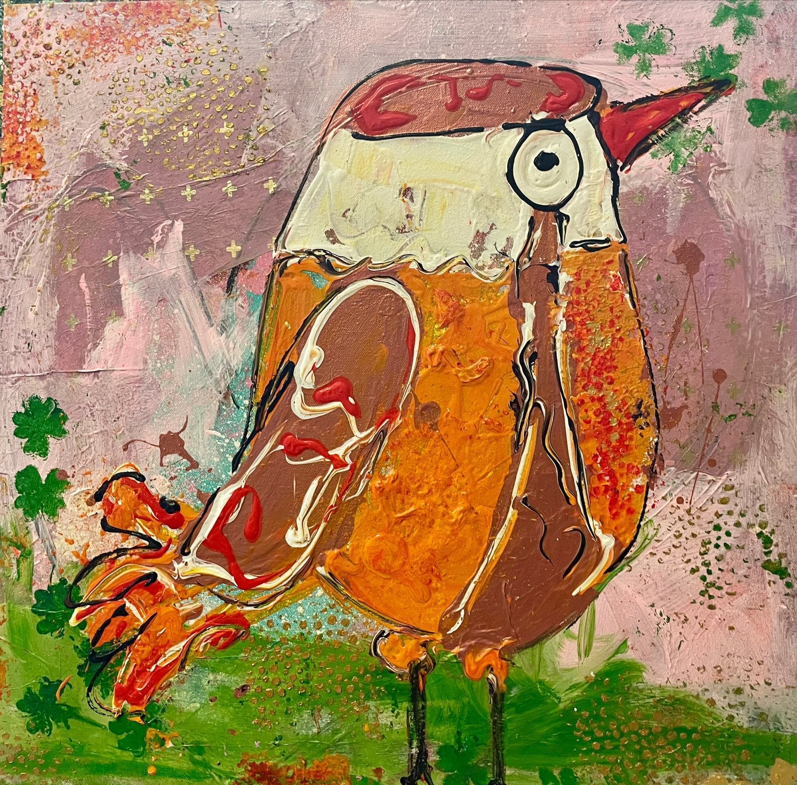 Vrolijk Kleurrijk Abstract Vogel Schilderij - Carin Art, Ophalen of Verzenden