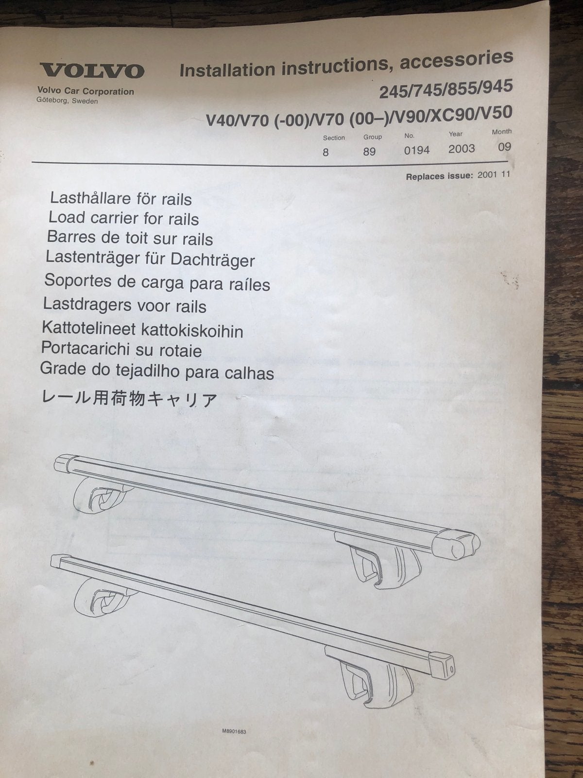 Volvo Lastdragers voor Rails (V40/V70/V90/XC90/V50), Auto diversen, Ophalen, Gebruikt