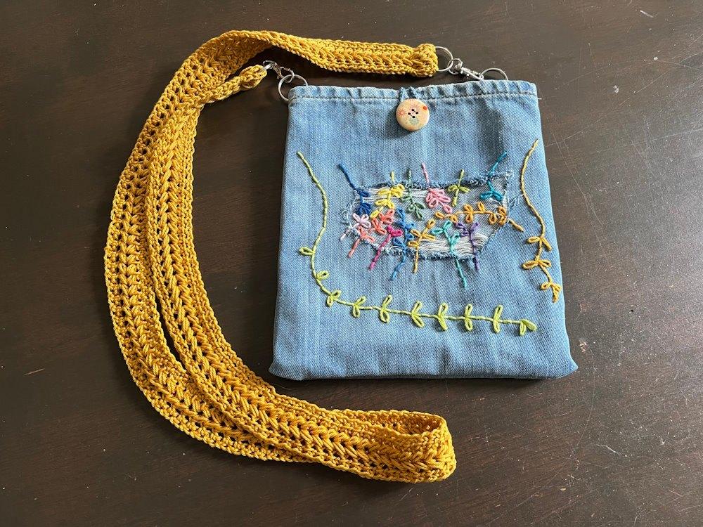 tasje spijkertas jeanstas borduurwerk gehaakt, Overige merken, Info@kinderworkshops-petra-dongen.nl, Nieuw, Kinderworkshops Petra