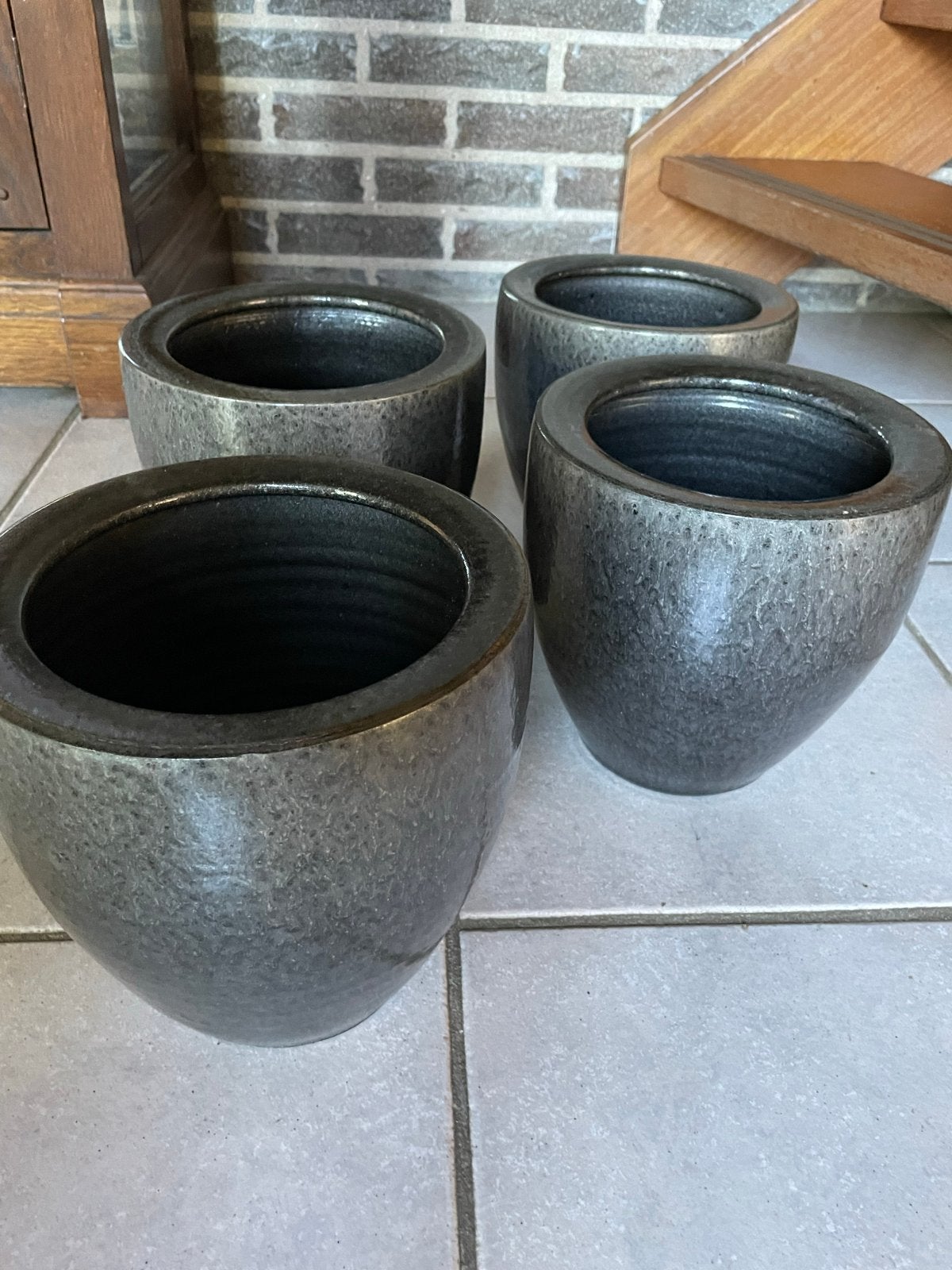 4 Aardewerk Bloempotten Grijs Gewolkt - Nieuwstaat, Rond, Minder dan 40 cm, Aardewerk, Ophalen
