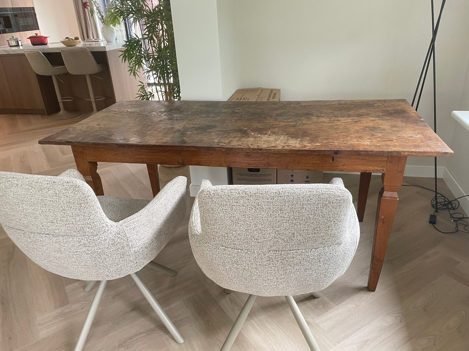 Antieke, rustieke houten eettafel, Ophalen