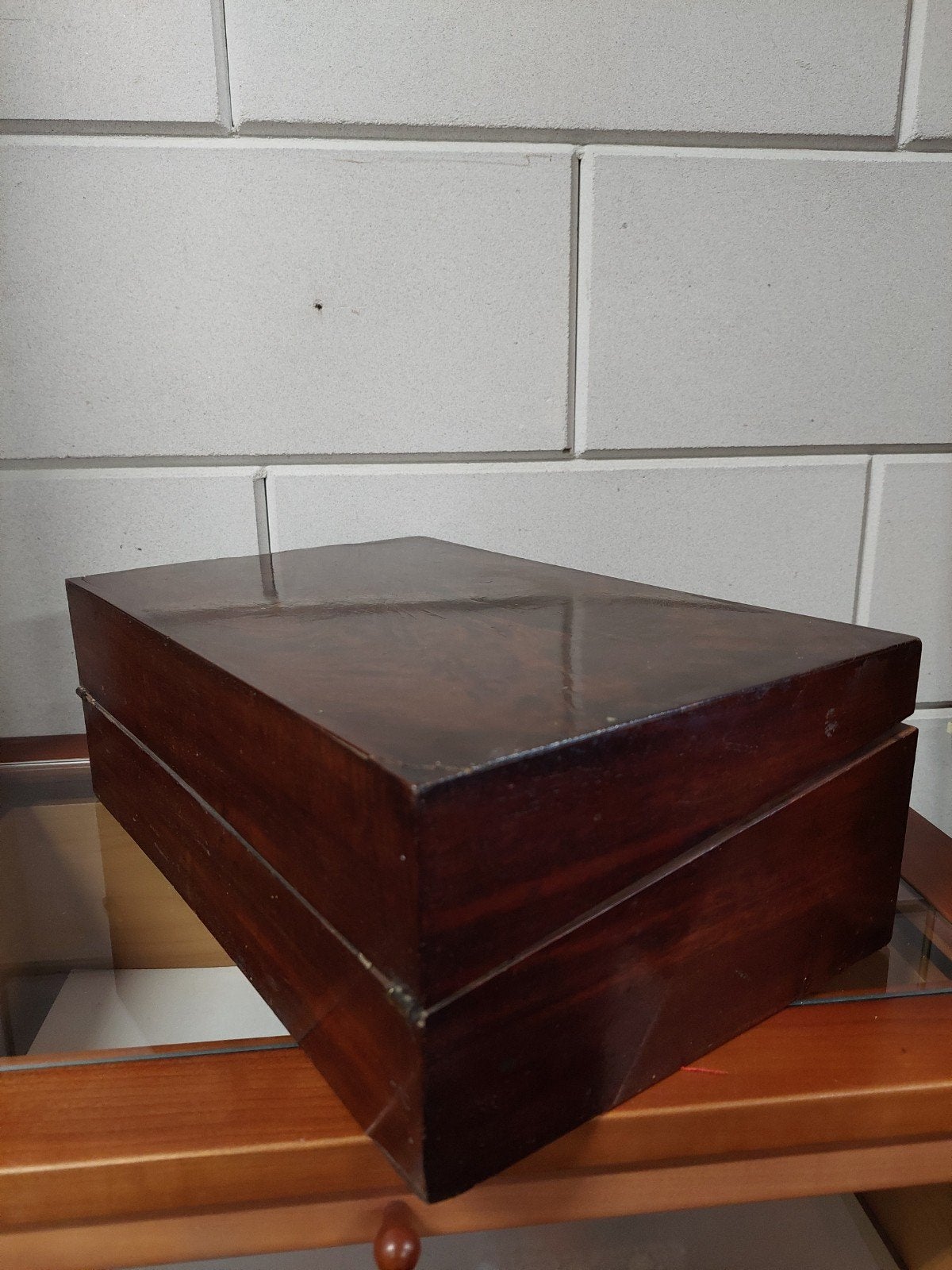 Antieke mahonie houten schrijfkist met groen lederen Inleg., Ophalen of Verzenden