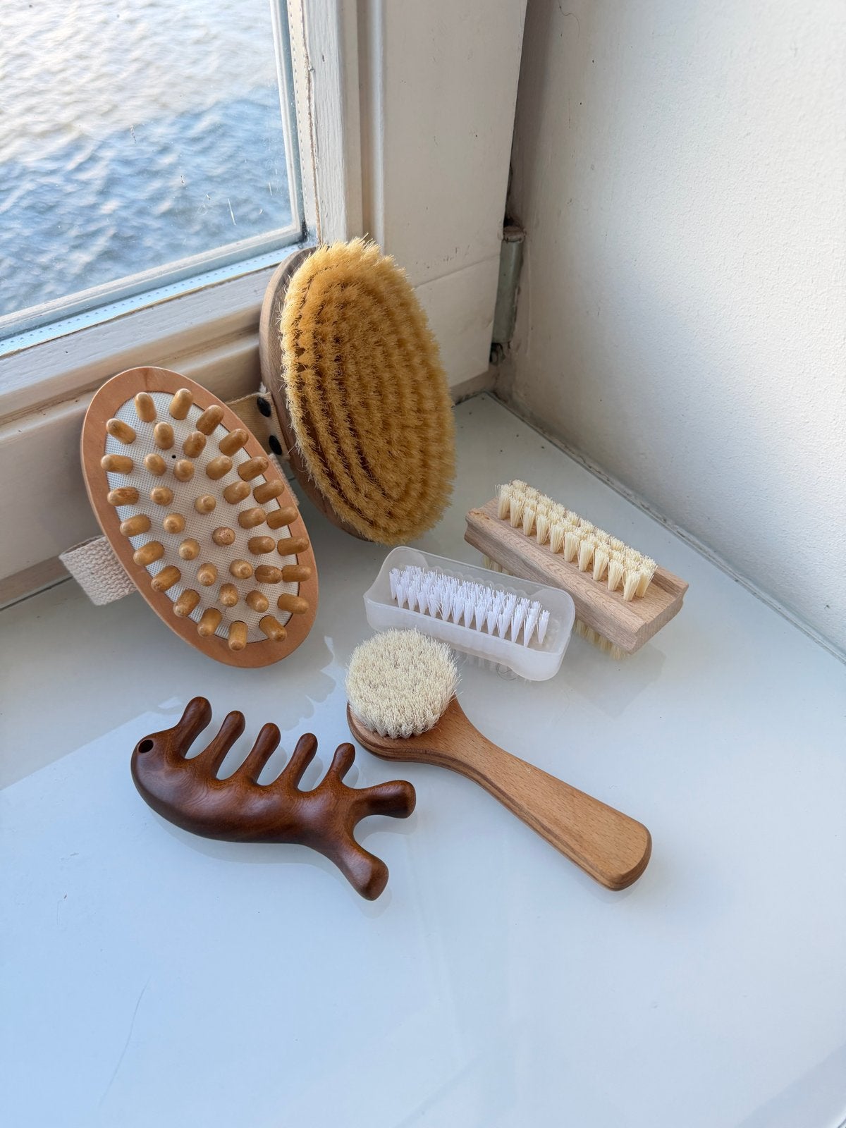 Set houten body brushes & massage tools, Ophalen of Verzenden, Zo goed als nieuw, Overige typen