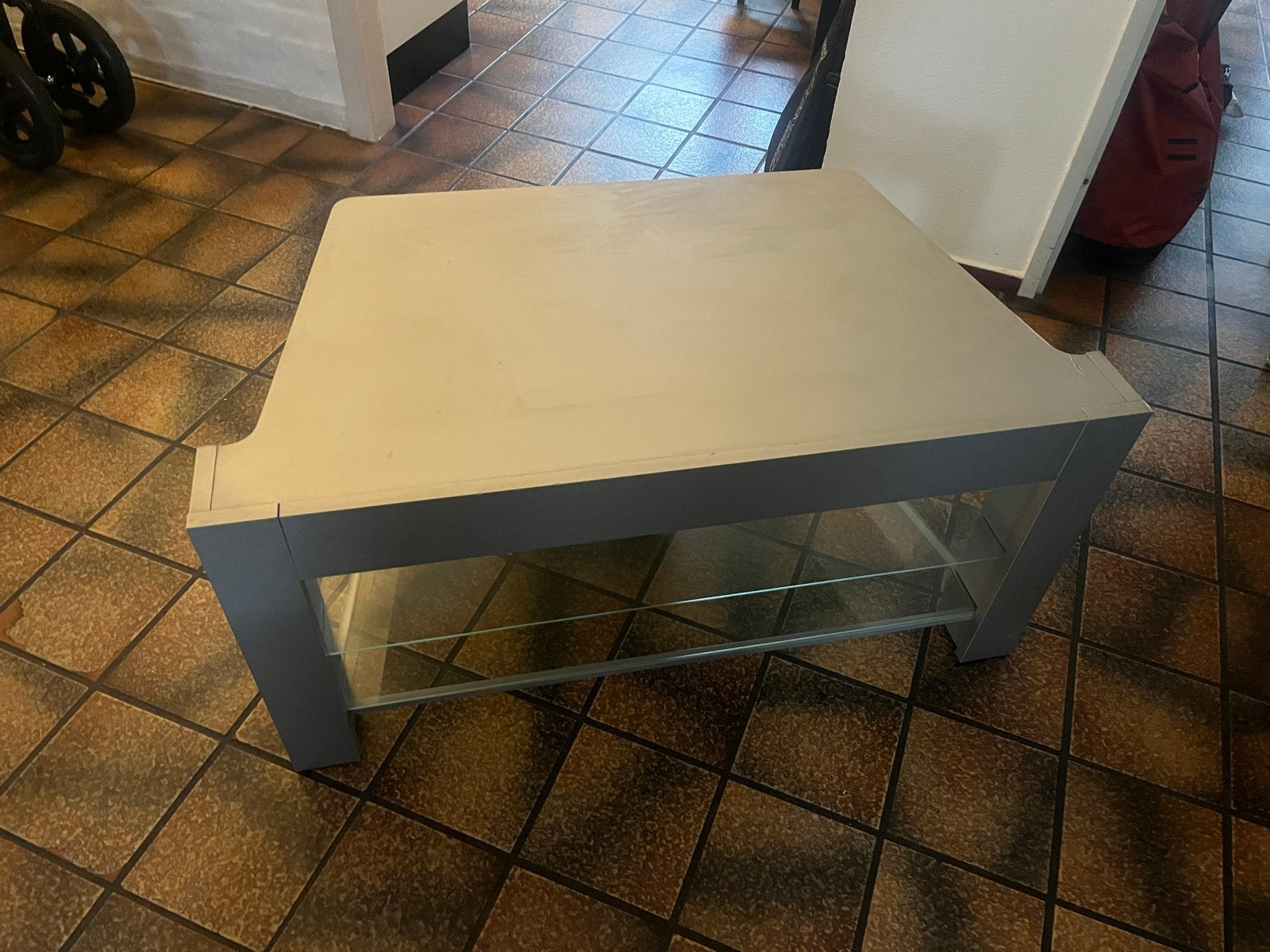 TV-meubel met glazen planken, Ophalen, Gebruikt, 100 tot 150 cm, Glas