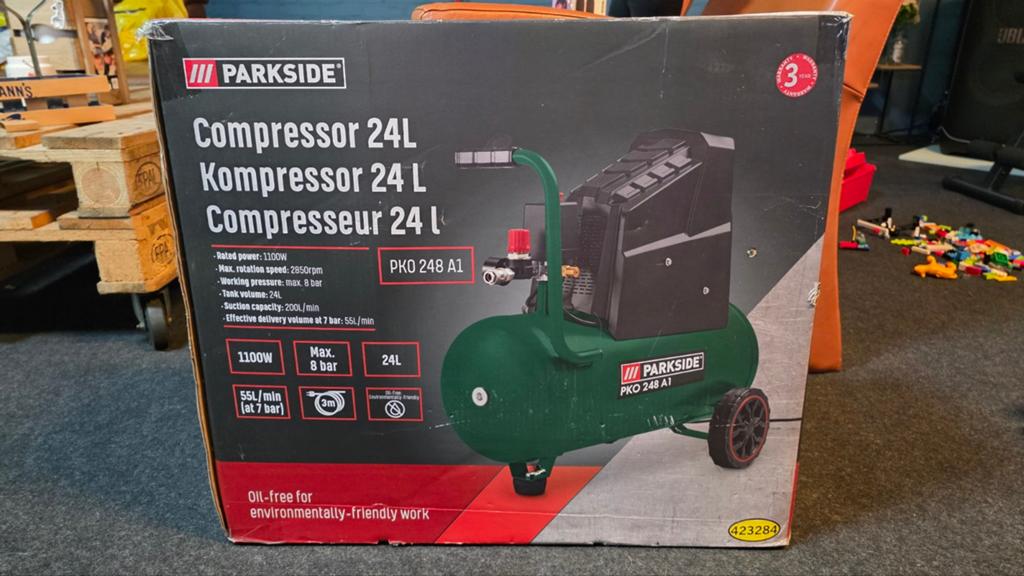 Parkside Compressor 24L - Splinternieuw in doos, Doe-het-zelf en Verbouw, Compressors, 6 tot 10 bar, Nieuw, Ophalen of Verzenden