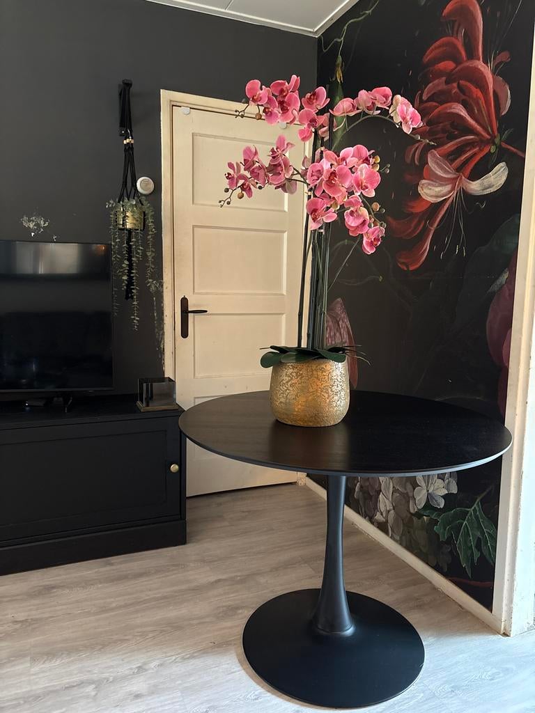 Zwarte ronde eettafel, Ophalen, Overige materialen, Gebruikt, 100 tot 150 cm