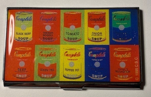 visitekaartjeshouder –Warhol stijl– Campbell’s Soup (1995), Verzenden, Gebruikt, Reclamebord