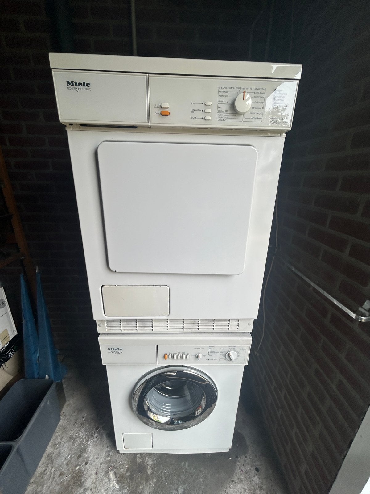 Miele wasmachine en droger set, Ophalen, Gebruikt, Voorlader, 85 tot 90 cm