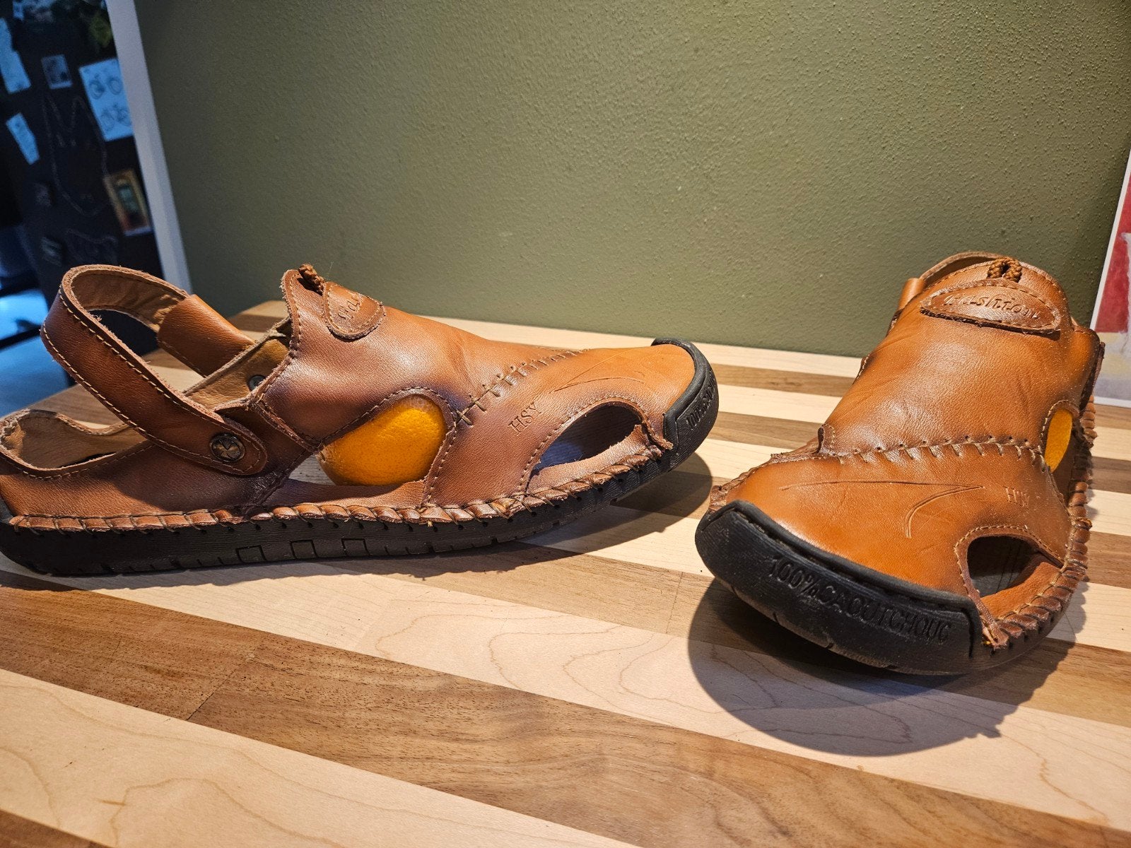 Comfortabele bruine leren sandalen - Maat 46, Kleding | Heren, Sandalen, Bruin, Ophalen of Verzenden, Zo goed als nieuw