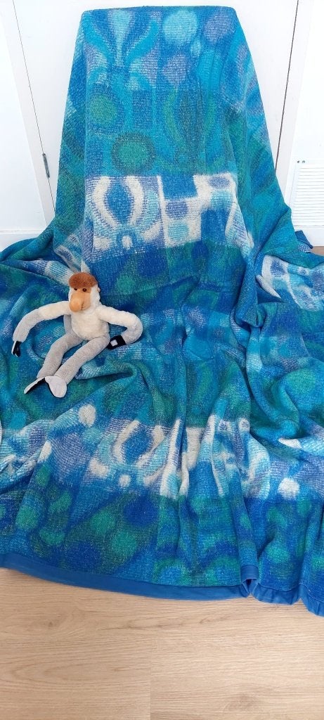 Vintage Deken kleed Blauw/Groen • 220 x 240 cm, Huis en Inrichting, Eu, Gebruikt, Overige materialen, Tweepersoons
