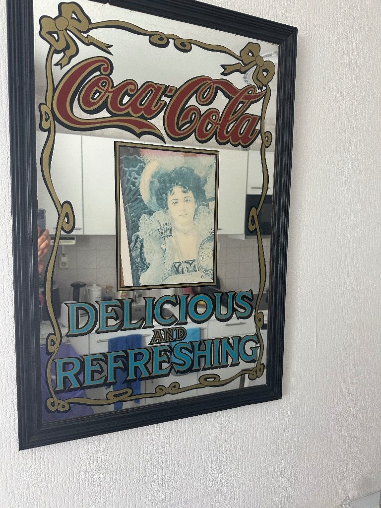 Coca-Cola spiegel - Delicious and Refreshing, Ophalen, Gebruikt, Reclamebord