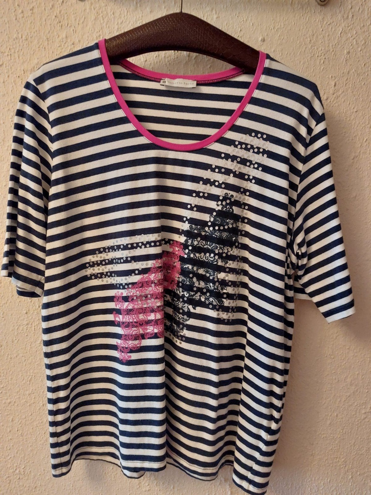 Roberto Sarto - leuk gestreept shirt maat 46/48, Ophalen of Verzenden, Maat 46/48 (XL) of groter, Korte mouw